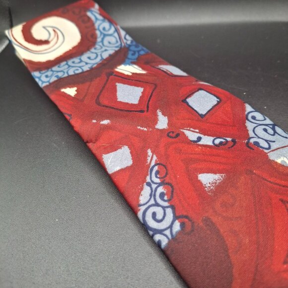 Vintage Italianissimo Abstract Geometric Tie Red Blue White Polyester - Picture 2 of 4